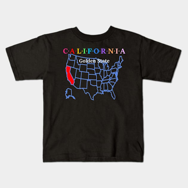 California, USA. Golden State (Map Version) Kids T-Shirt by Koolstudio